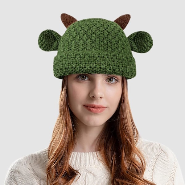 Vinterstickad Beaniehatt med Satinfoder, Konstpäls Pompom, Mjuk Enfärgad Hatt med Kant för Kvinnor...