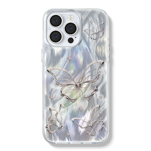 Skal för iPhone 13 & iPhone 14, glänsande fjärilsdesign, trendigt sött mjukt slimmat stöttåligt TPU skyddande mobilskal för kvinnor flickor, estetiskt