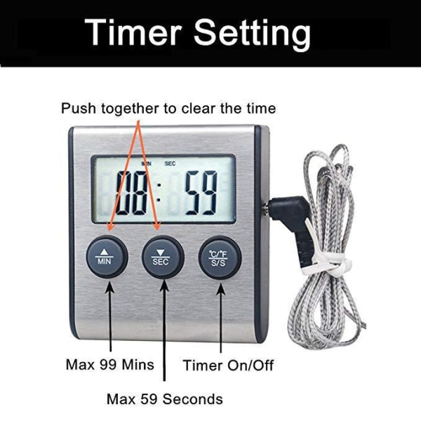 0250°C Madlavnings Termometer med Alarm Timer - Temperatu