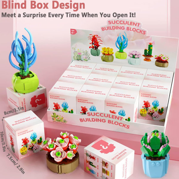 Tilfældig 2 Sukkulenter Blind Box Serie, Kunstig Botanisk Samling, Plante Dekor Byggesæt til A