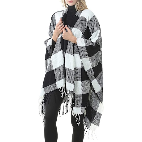 Dam varm sjal wrap öppen framsida poncho cape färgblock sjalar