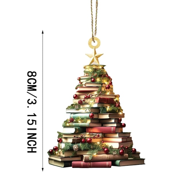 8×8×0.3cm Juletreformet Bokhyllepynt, 2D Akryl Flatt Bokstablet Ornament, Julepynt for Innendørs