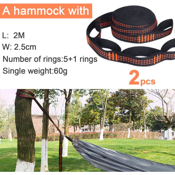 2-pack hängmattshängande remmar, med 2 svarta karbinhakar, 300 kg
