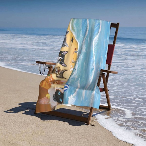 70x150cm Kat Strandhåndklæde til Kvinder, Mikrofiber Strandhåndklæder til Voksne, Søde Personlige Strandhåndklæder Bulk, Hurtigtørrende Sandfrit Strandhåndklæde til Pool