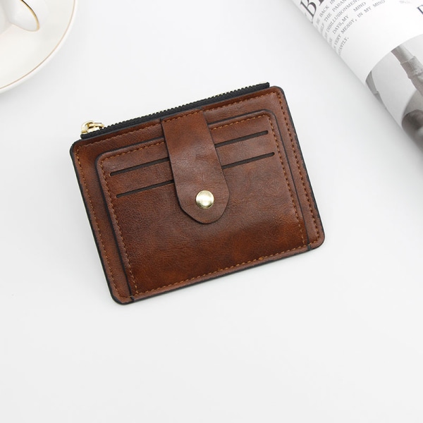 1 STK Brun menns lommebok, liten sammenleggbar lærpung for kvinner wit