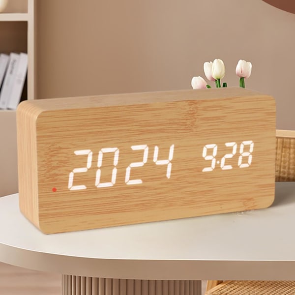 LED Digital Klocka, Trä Digital LED Klocka - Digital Väckarklocka | Digital Väckarklocka med Elektronisk LED-Tidvisning