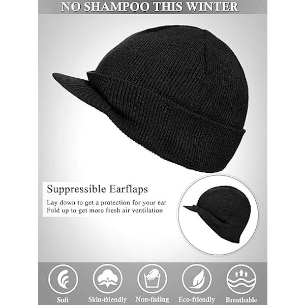 1 st Stickad Vintermössa för Män med Brätte - Beanie - Varma Tjock Hatt för Utomhus