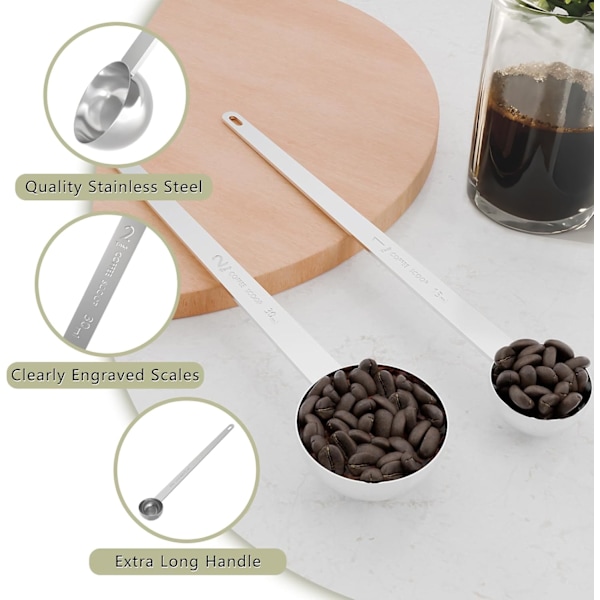 2 st 1 Matsked Kaffe-skopa, Långt Handtag Mätningssked, En msk (15 ml) Kaffeskopa, Rostfritt Stål Skopa Bul