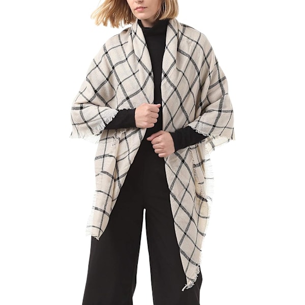 Hvid Sort Firkantet Kvinders Efterår Vinter Sjal Tartan Tassel Blød Varmt Tæppe Sjal Kvinders Sjal Wraps