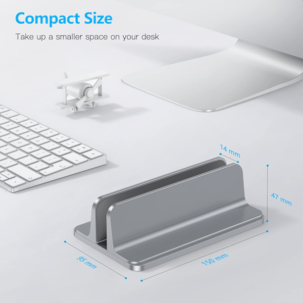 Justerbar Vertikal Laptop Stativ, Aluminium Computer Stativ med Justerbar Base Størrelse Gray