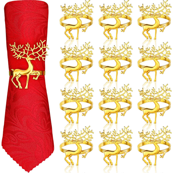 12 stk Hjorte Serviettringer, Hjorte Serviettringer Holdere, Reinsdyr Metall Serviettspener for Julebord Dekorasjon
