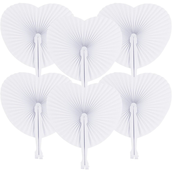 20 stk Hjerteformede Papirvifter til Bryllup Lommefoldbare Papirvifter med Plastgrep Hvite Blanke Vifter for Gjest Cele