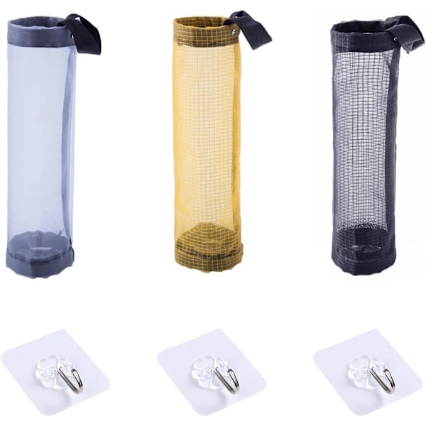 Bag Dispenser Plastposeholder 3 stk Foldbar Pustende Søppelpose Hengende Organizer med 3 Kroker