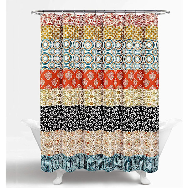 Boho Randig Färgglad Djärv Design Duschdraperi, 72\" x 72\",