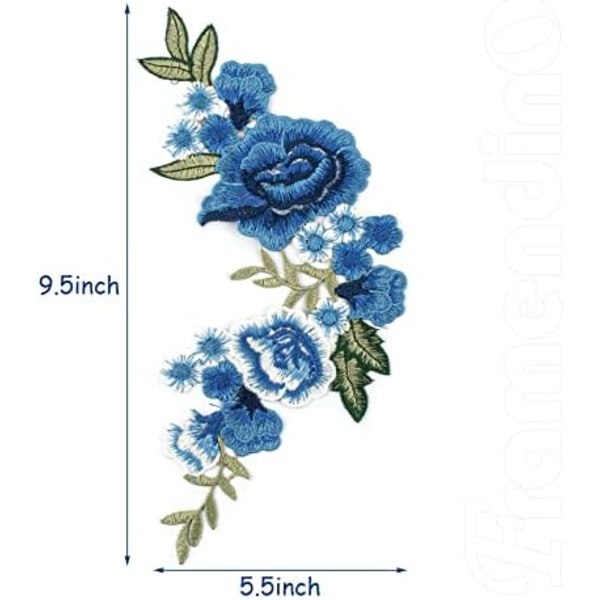 1 Par Blå Ros Broderi Patch Vackra Blommor Broderade Applikationsplaster för Kläder