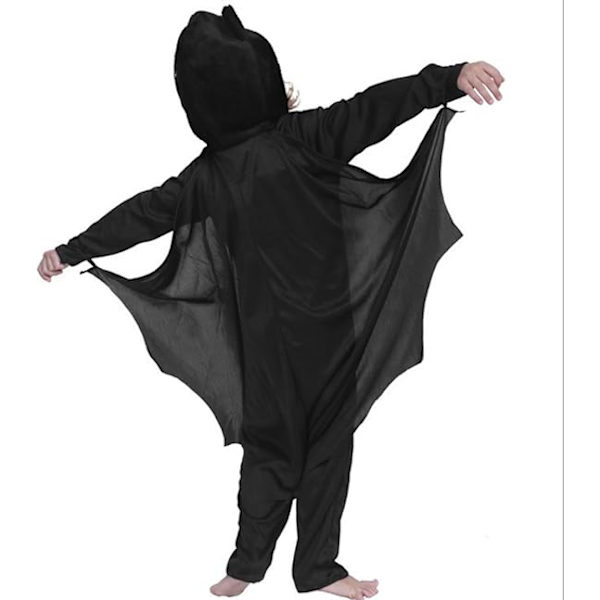 Børns Halloween-flagermuskostume med lynlås, hætte og handsker til rollespil til småbørn S