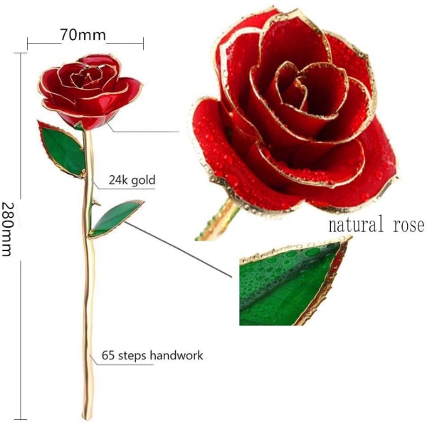 24K roseforgyldt, elegant evig romantisk blomst med luksusgaveæske ideel til kæresten