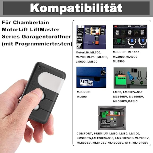 Fjärrkontroll för garageportsöppnare Kompatibel med Chamberlain MotorLift LiftMaster TX4RUNI, TX2REV, 84335EML, 84333E, 94333E, 4335EML 433.92MHz Fjärrkontroller för