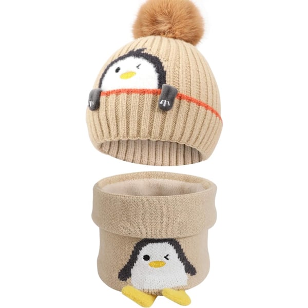 Vintervarm stickad mössa och halsduk set för barn, vintertjock fleece