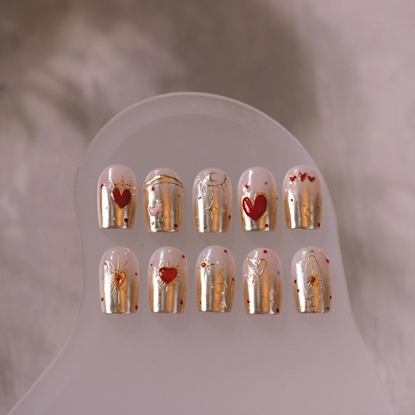 5D Präglade Guldstjärne-Nagelstickers - Röda Hjärta & Måne Nageldekaler för Alla Hjärtans Dag DIY Manikyr