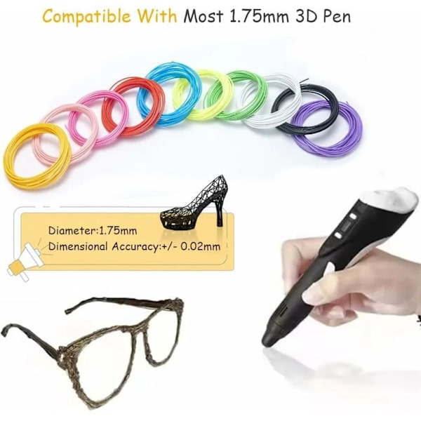 3D Pen Wire, Pla 1.75 Filament Refills til 3D Pen, 30 Farver, 5M