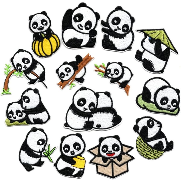 14 Pcs Cute Panda Embroidered Patch Sew Iron On Patches for Kid