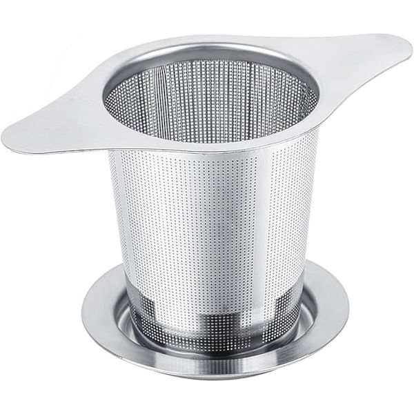 Universal te-infuser med låg, rustfrit stålfilter, passer til krus, kopper og tekander