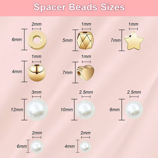 720Pcs White Round Beads Bracelet, 4mm-12mm Gold Flat Spacer Bead