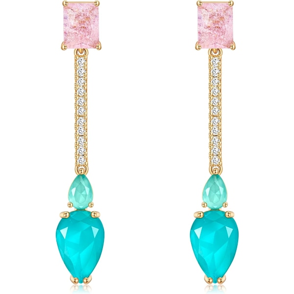 Krystall Tåredråpe Hengeløkker Ørepynt for Kvinner Rhinestone Kubisk Zirkonia Fødselsstein Rosa Blå Lysekrone Ørepynt for M