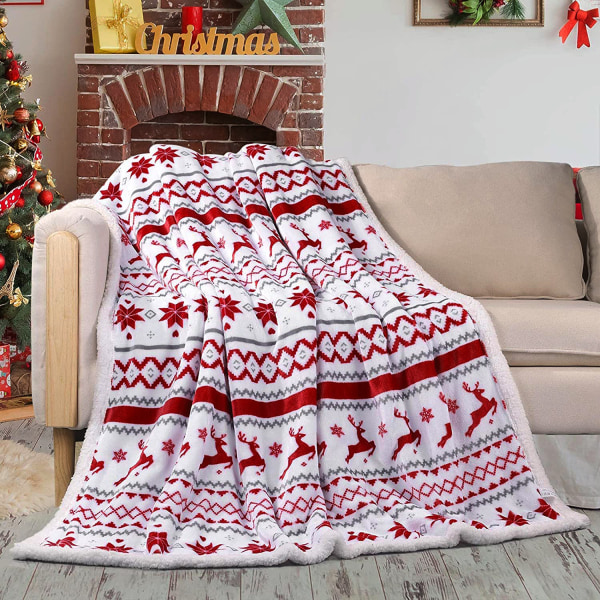 Christmas Elk Super Soft Plush Fleece Throw Blanket 50*60 inch (Red)