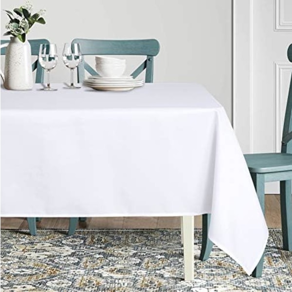 Hvid rektangulær dug, pletbestandig og krølfrit vaskbart polyester 90*90 inches