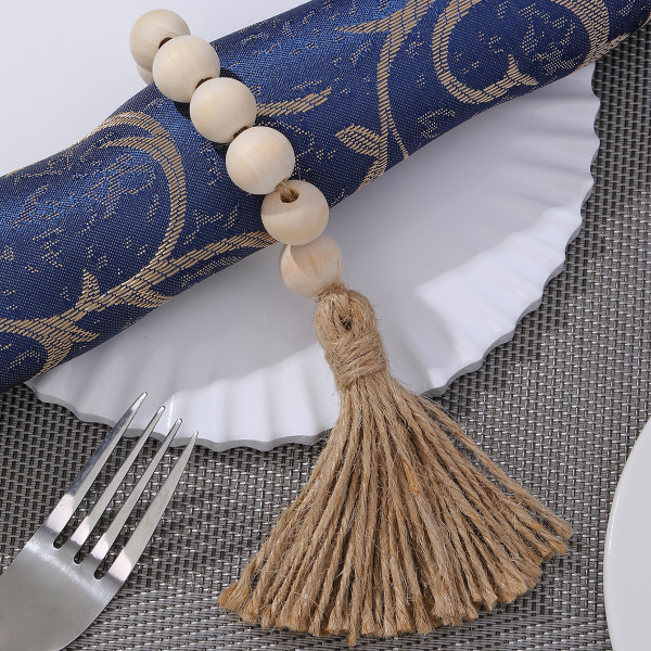 (Natur) 6 stk. træperle servietringe Boho servietringe til spisebord, bryllup dec