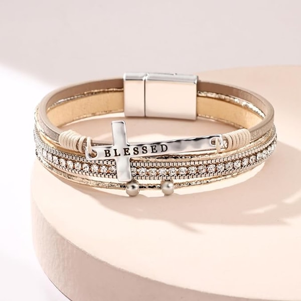 1 stk Leopard Armbånd til Kvinder, Boho Læder Wrap Multi-Layer Perle Krystal Armbånd Bangles Smykker