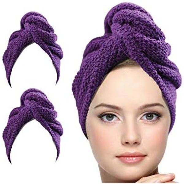 2 st Hårtorkningshandduk Snabbtorkande 100% Bomull Superabsorberande Turbanhuvudband för Kvinnor med Knapp, Ej Mikrofiber Anti