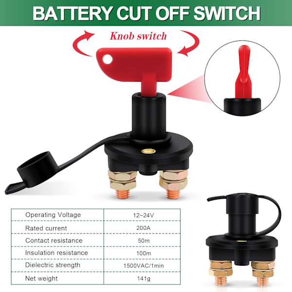 Isolator Switch 12V/24V Batteri Isolator Afbryder Max 200A til Bil, Lastbil, Båd, Køretøjer Strømafbryder Kill Switch