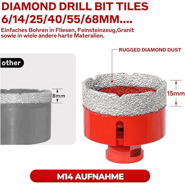 Timanttiporanterä (M14/55mm) kulmahiomakoneeseen, sopii lämpötilankestävälle, timantille, graniitille
