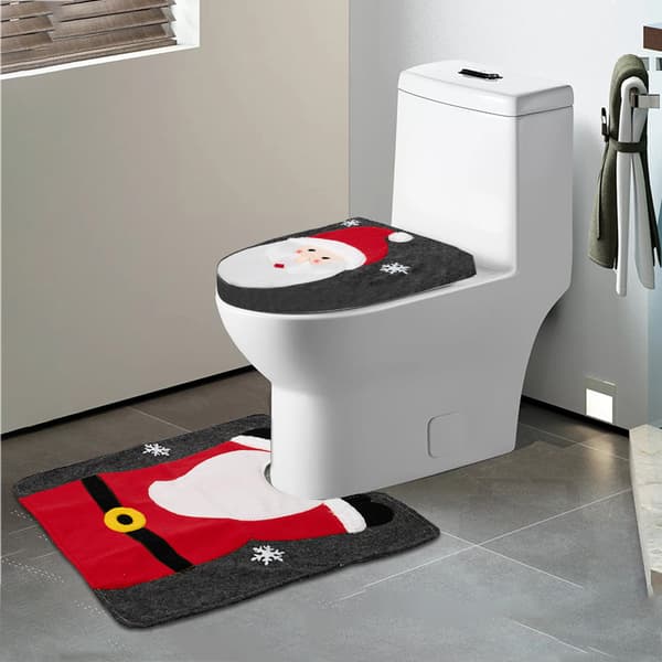 Toalettlock och matta set, Jultema, Tomtestil, Enkel installation