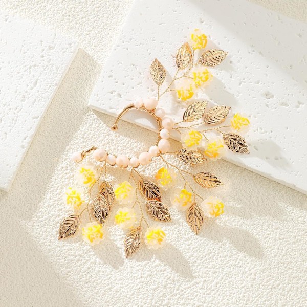 Guld Blad Gul Blomst Enkelt Venstre Fe Elf Øre Cuff Cosplay Smykker
