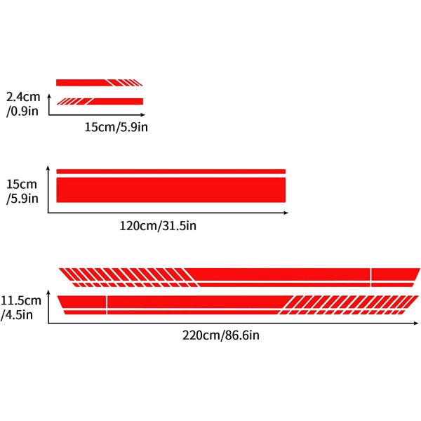 5 stk. Autocollant De Bande(Rød) De Capot De Voiture Décalque