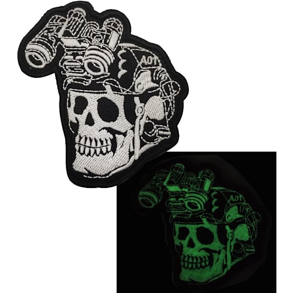 (Skull 02) 2 stk. Hodeskallelapper Lysende Lapp Gløder i Mørket Halloween Lapp Laserskjært Lapp Taktisk Moral Lapp Haken