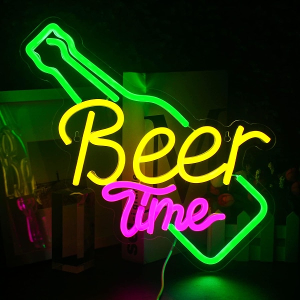 Beer Time Neonskilt Bar Neonlysskilt Gult LED-skilt til veggdekor USB Neonskilt til Bar Club Ho