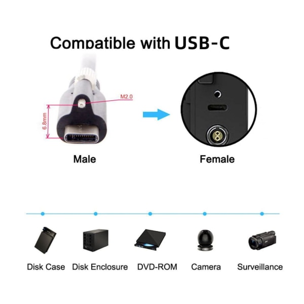 USB 3.0 til USB-C låsekontakt datakabel med panelmonteringsskrue for industrielt kamera