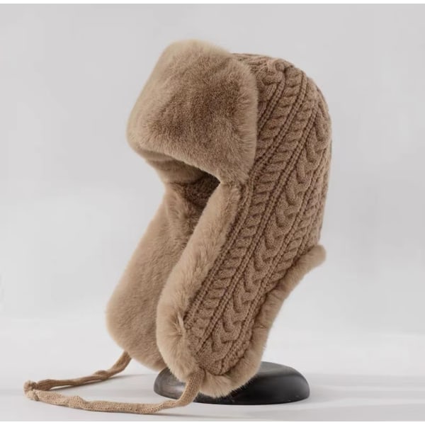 (A)Russian Aviator Hat med Faux Fur Ear Flap Trapper Hat for Men Women Warm Winter