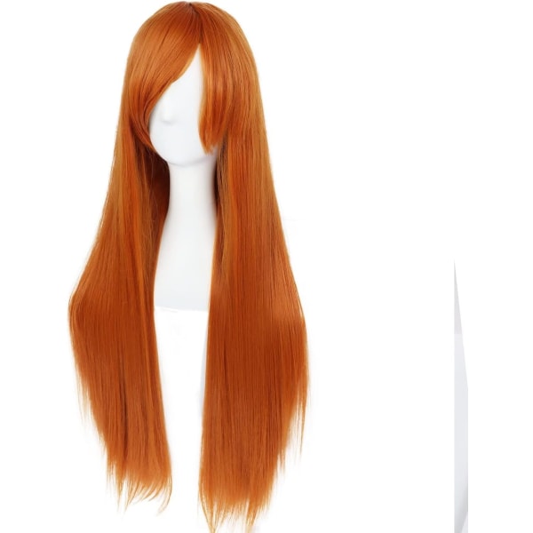 （orange färg）Färgglad panda lång rak Cosplay peruk med lugg naturlig syntetisk hårperuk för kvinnor