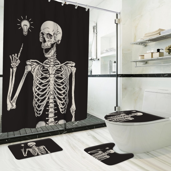 Rock and Roll Skull Skeleton Bone Love Music Vattentät Polyester Duschdraperi, 60 B x 72 H tum