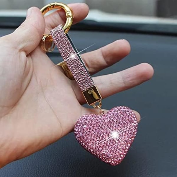 (130×40×10) Nøgleringe Hjerteformet Glitter Krystal Nøgleringe Lædertaske Bling Krystal Nøglering Charm Til Kvinder