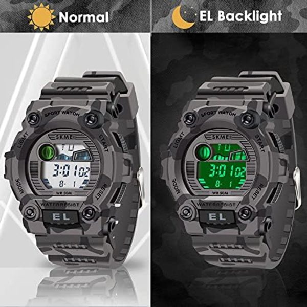 Pojkar Camouflage LED Sport Barnklocka Vattentät Digital Elektronisk Militär Armbandsur för Barn med Luminous Alarm S