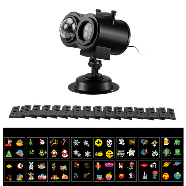 Julelys LED-projektorlampe, 16 dager juleprojektorlys