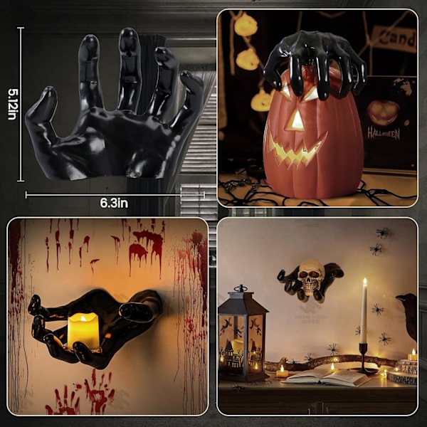 3 Kättä 3 Kynttilää, Halloween-Koristeet Sisä- / Ulkokäyttöön, Eläväkokoinen Kauhu Kädet Seinäkoristeisiin, Pelottavat Kädet Ripustuvat