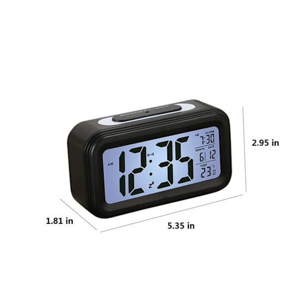 2 individuella digitala väckarklockor med bakgrundsbelyst LCD-skärm